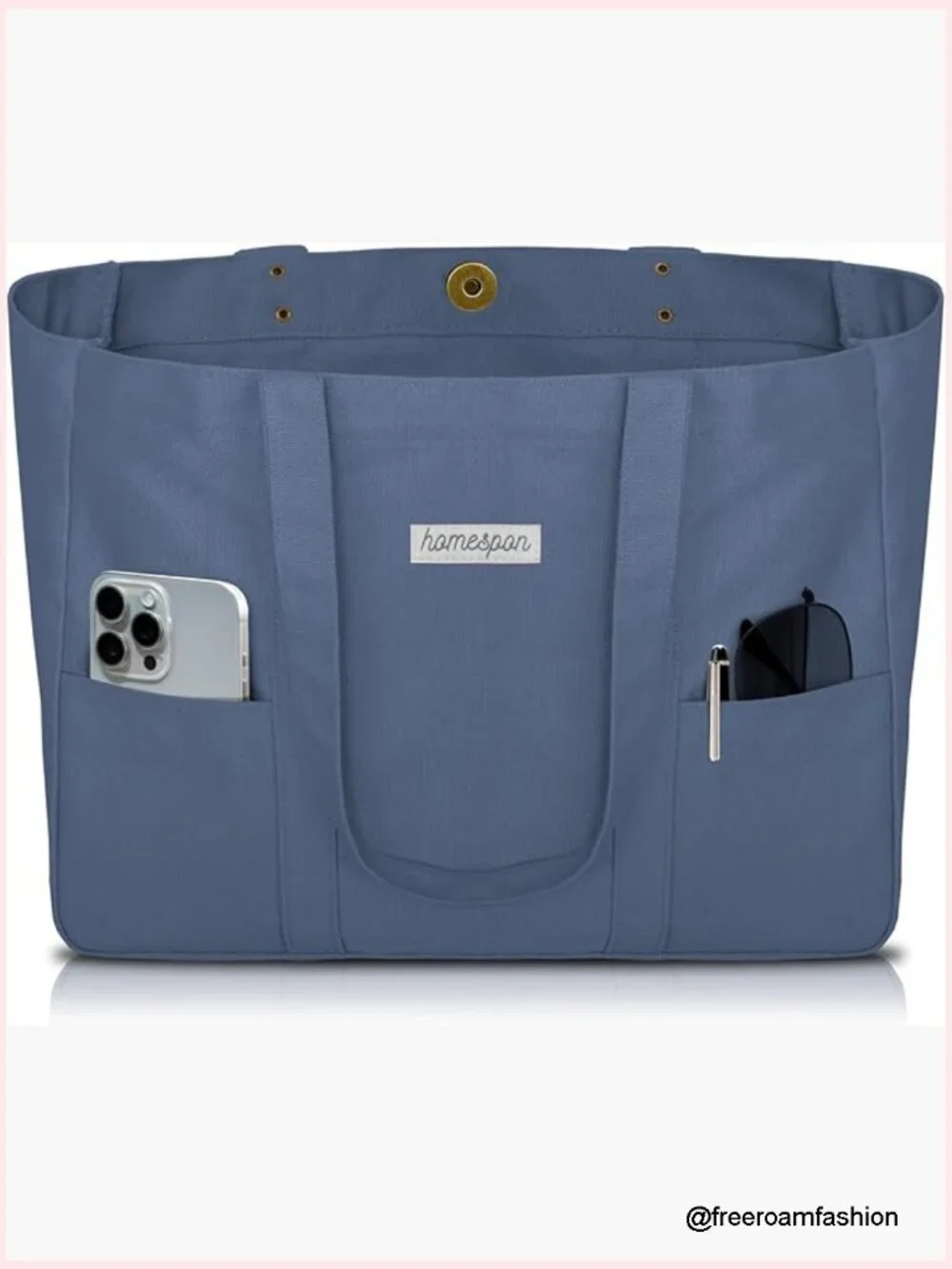 Large Canvas Tote Bag with Laptop Sleeve and Pockets